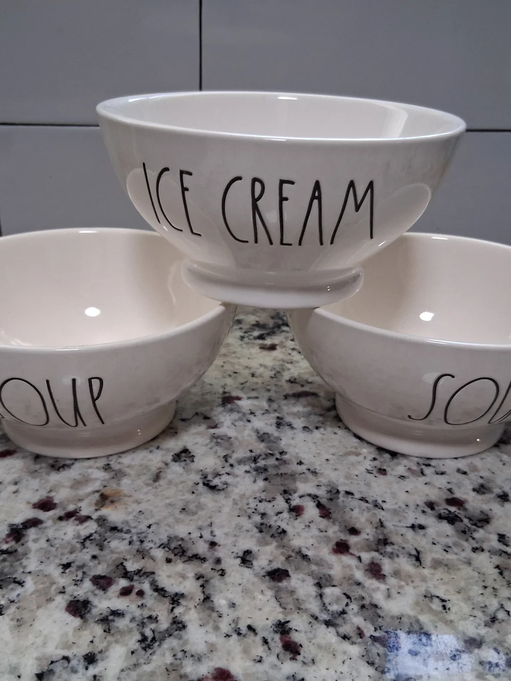 Rae Dunn Cream Ceramic Bowl with Black Lettering Set of 3 Soup Ice Cream